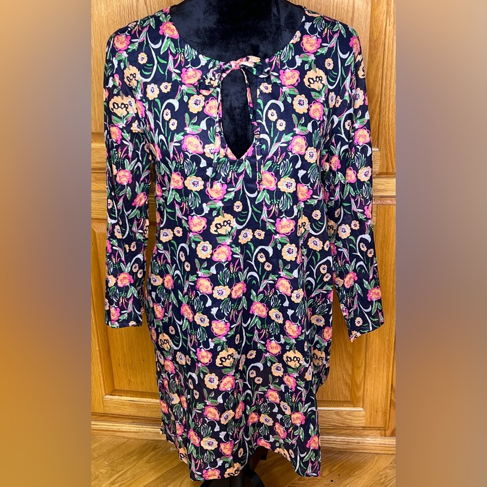 Flora by rockflowerpaper Cotton‎ Beach Shirt Tunic Cover Up Navy Blue Size Small